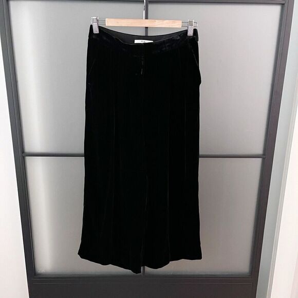 Tibi Wide Leg Cropped Pants Women's Size 0 XS Goth Witch Black Velvet Cropped - Picture 11 of 15